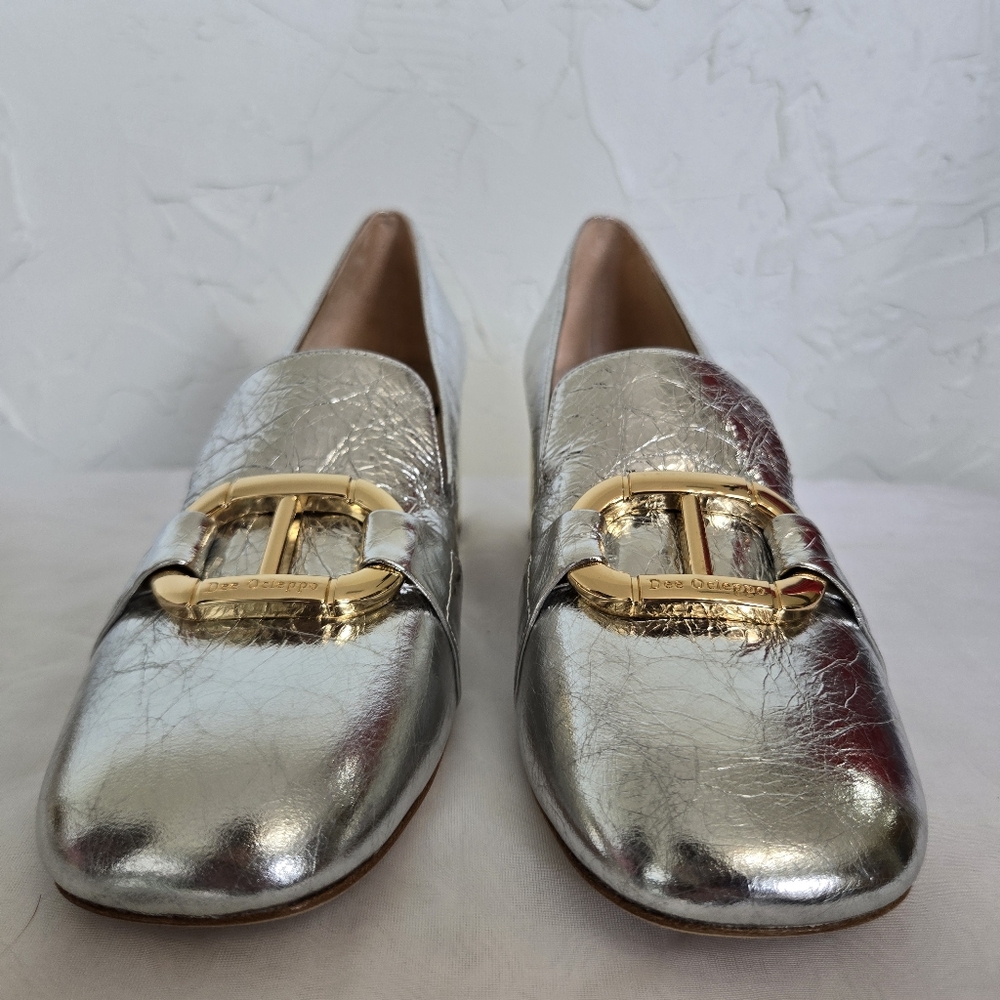 Silver Block Heel Loafers - Picture 7 of 13